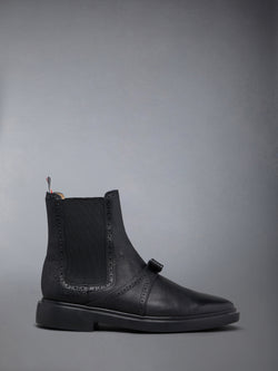 PEBBLE GRAIN LIGHTWEIGHT RUBBER SOLE BROGUED BOW CHELSEA BOOTS