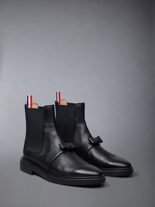 PEBBLE GRAIN LIGHTWEIGHT RUBBER SOLE BROGUED BOW CHELSEA BOOTS