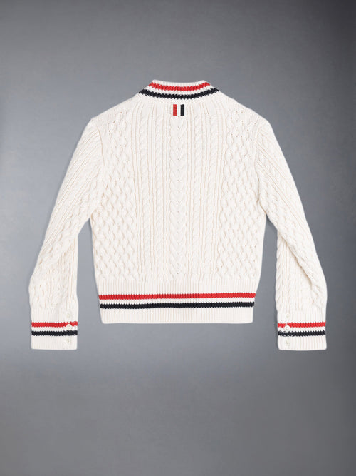 ARAN CABLE CRICKET STRIPE V-NECK PULLOVER