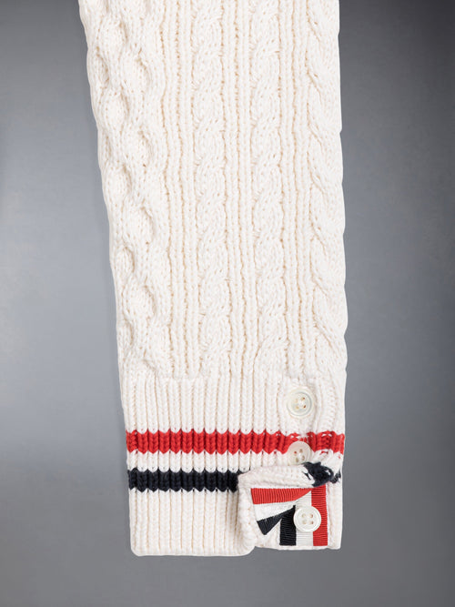 ARAN CABLE CRICKET STRIPE V-NECK PULLOVER