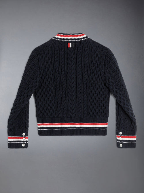 ARAN CABLE CRICKET STRIPE V-NECK PULLOVER