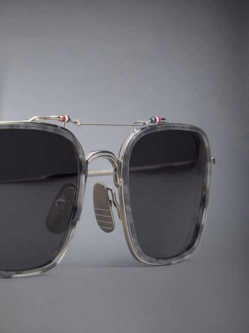 ACETATE AND TITANIUM RECTANGULAR AVIATOR SUNGLASSES