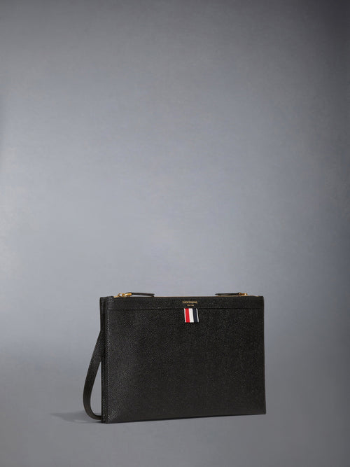 PEBBLE GRAIN DOUBLE ZIP DOCUMENT HOLDER CROSSBODY