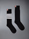 Lightweight Cotton 4-bar Mid Calf Socks - BLACK