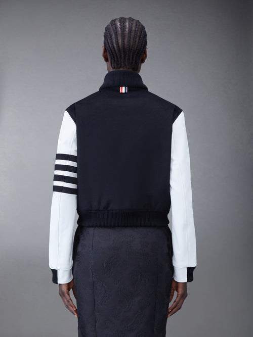 ZIBELINE CASHMERE LEATHER SLEEVE CROPPED VARSITY JACKET