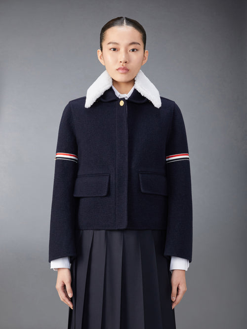 WOOL CASHMERE ARMBAND BELL SLEEVE JACKET WITH SHEARLING COLLAR