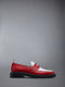 Pebble Grain Leather Penny Loafer - RED/WHITE