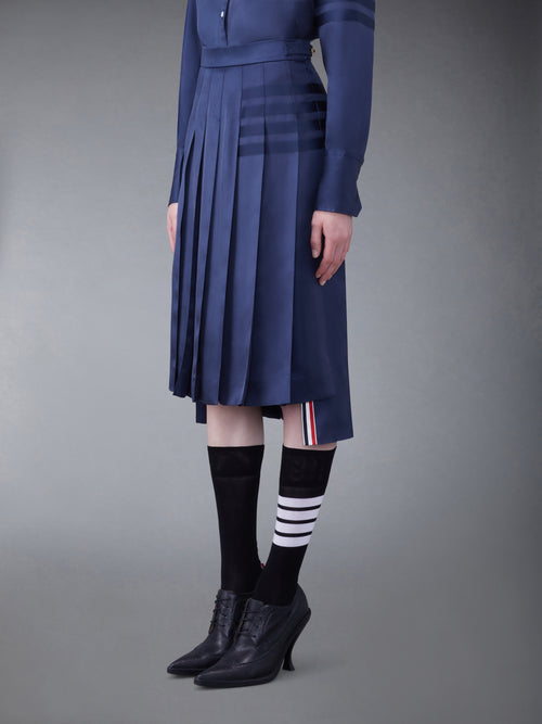 SILK TWILL 4-BAR MIDI PLEATED SKIRT