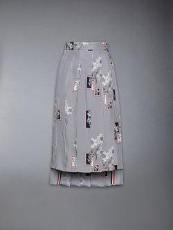 CLASSIC SILK TWILL FRAMED FLORAL PLEATED SKIRT