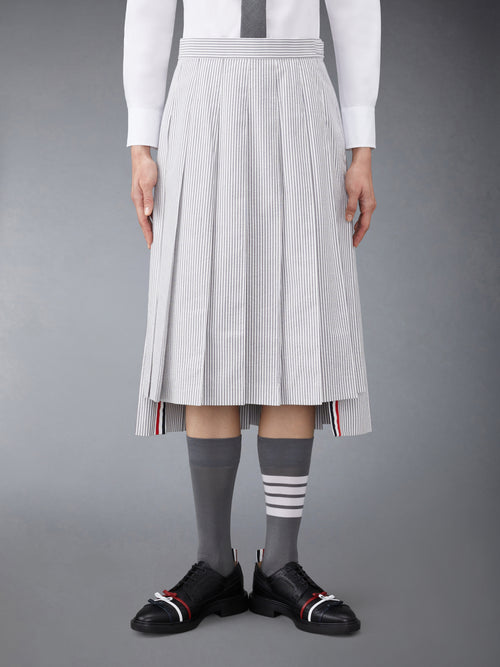 SEERSUCKER MIDI PLEATED SKIRT