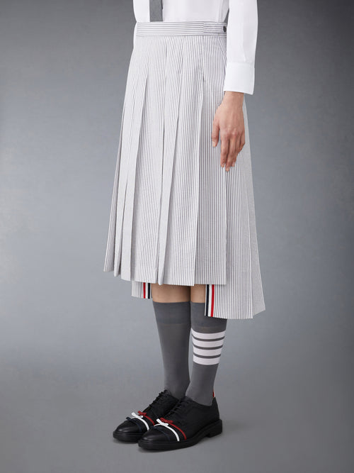 SEERSUCKER MIDI PLEATED SKIRT