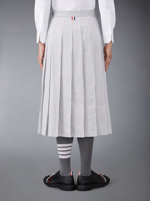 SEERSUCKER MIDI PLEATED SKIRT