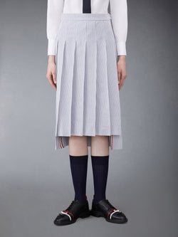 SEERSUCKER MIDI PLEATED SKIRT