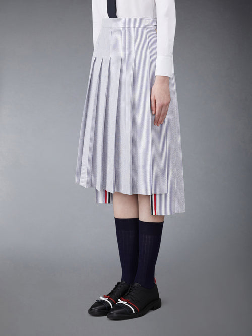 SEERSUCKER MIDI PLEATED SKIRT