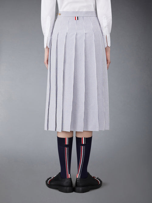 SEERSUCKER MIDI PLEATED SKIRT