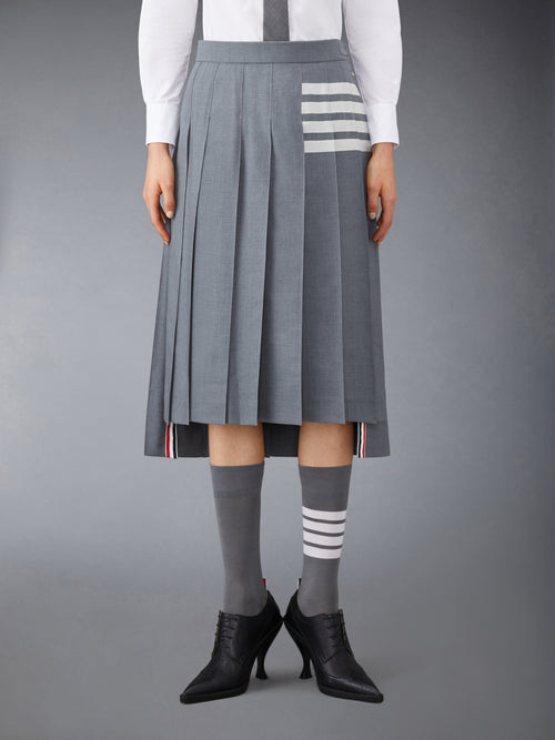 PLAIN WEAVE 4-BAR MIDI PLEATED SKIRT