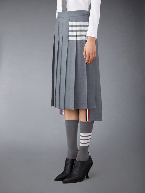 PLAIN WEAVE 4-BAR MIDI PLEATED SKIRT