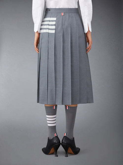 PLAIN WEAVE 4-BAR MIDI PLEATED SKIRT