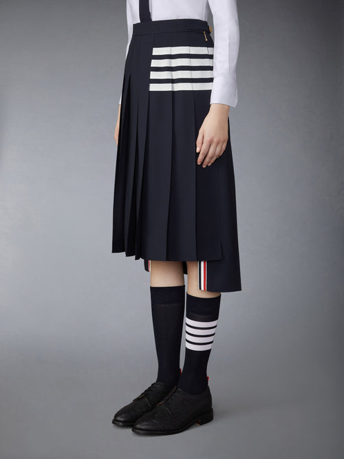 PLAIN WEAVE 4-BAR MIDI PLEATED SKIRT