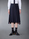 Plain Weave 4-Bar Dropped Back Pleated Skirt - DARK BLUE