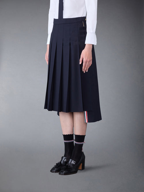 Plain Weave 4-Bar Dropped Back Pleated Skirt