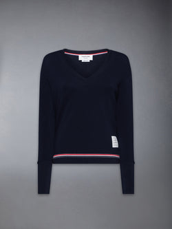 COTTON PIQUE V NECK LONG SLEEVE