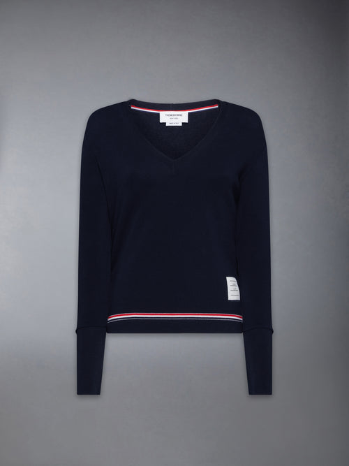 COTTON PIQUE V NECK LONG SLEEVE