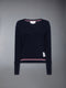 COTTON PIQUE V NECK LONG SLEEVE - NAVY