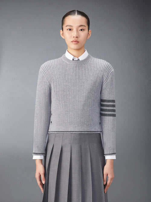 MERINO WOOL 4-BAR CROPPED CABLE PULLOVER