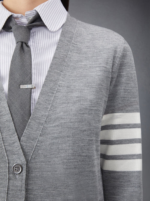 WOOL 4-BAR RELAXED V-NECK CARDIGAN