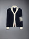 CLASSIC WOOL 4-BAR CABLE KNIT CARDIGAN - NAVY