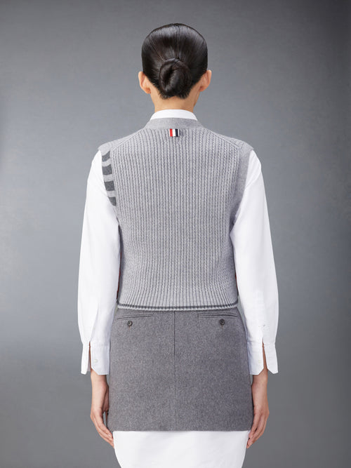 MERINO WOOL 4-BAR CROPPED CABLE CARDIGAN VEST