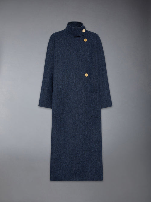 HERRINGBON HARRIS TWEED MIDI RAGLAN FUNNEL NECK COAT