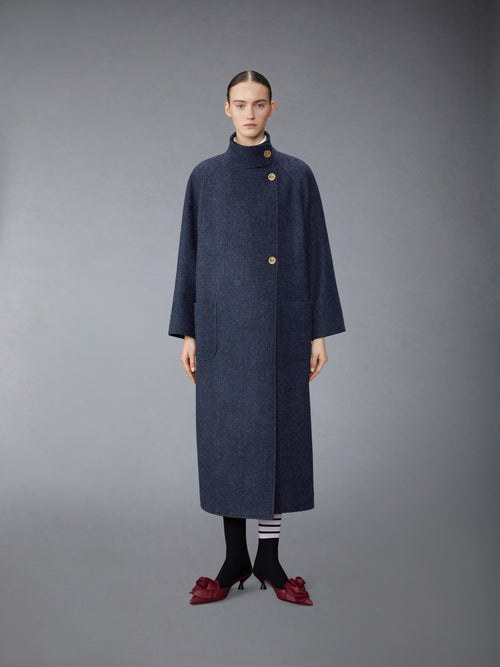 HERRINGBON HARRIS TWEED MIDI RAGLAN FUNNEL NECK COAT