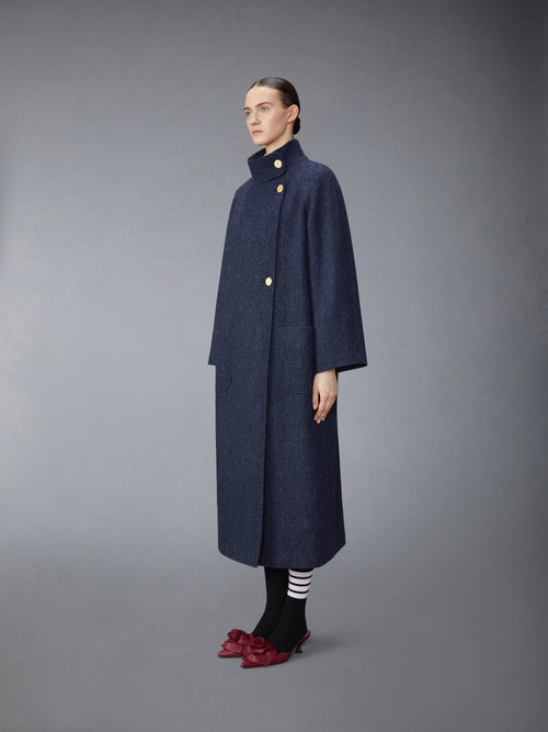 HERRINGBON HARRIS TWEED MIDI RAGLAN FUNNEL NECK COAT