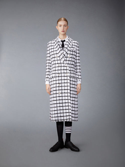 WINDOWPANE CHECK CHIFFON TWEED FRAY OVERSIZED CHESTERFIELD COAT