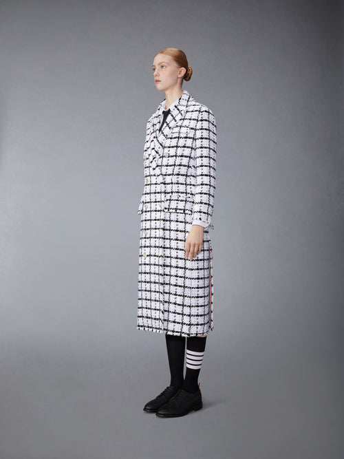 WINDOWPANE CHECK CHIFFON TWEED FRAY OVERSIZED CHESTERFIELD COAT