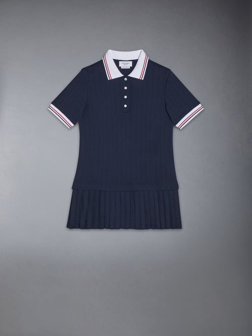 COTTON POINTELLE PLEATED POLO DRESS