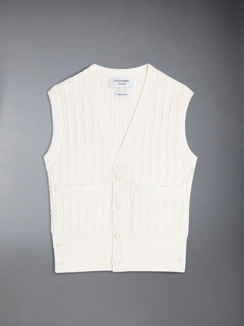 CHILDREN'S COTTON CABLE KNIT V-NECK CARDIGAN VEST