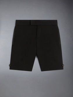 Black Wool Pique Suiting Tuxedo Bermuda Shorts