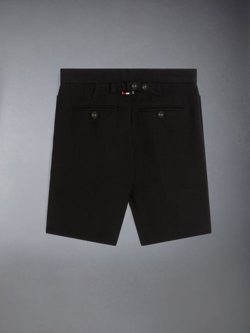 Black Wool Pique Suiting Tuxedo Bermuda Shorts