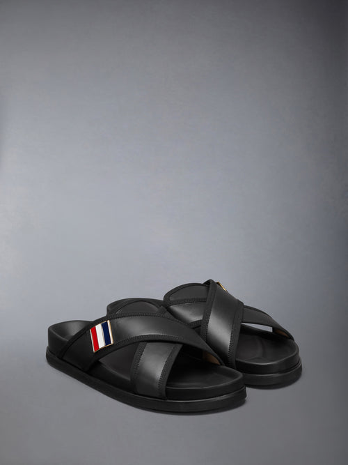 CRISS CROSS LOAFER SANDAL W/ RWB ENAMEL PLAQUE IN VITELLO CALF LEATHER