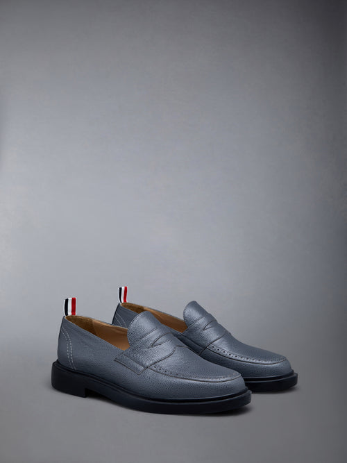 Pebble Grain Leather Rubber Sole Penny Loafer