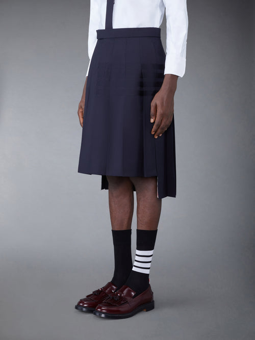 Plain Weave 4-Bar Knee Length Classic Pleated Skirt