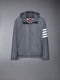 POLY TWILL 4-BAR DOWN FILL ZIP HOODIE JACKET - MED GREY