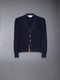 SILK PIQUE 4-BAR V NECK CARDIGAN - NAVY