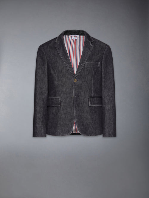 WASHED DENIM CONTRAST TOPSTITCHING UNCONSTRUCTED CLASSIC SPORT COAT