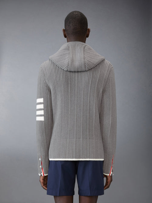 코튼 소재의 VARIEGATED CARDIGAN STITCH HOODIE 풀오버, 4 BAR STRIPE INTARSIA