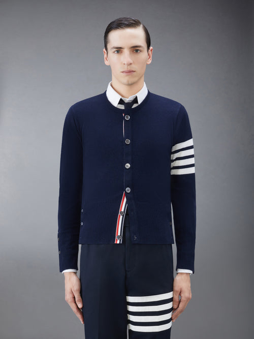 Cashmere 4-Bar Crew Neck Cardigan