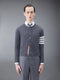 CASHMERE 4-BAR SHORT CREW NECK CARDIGAN - MED GREY